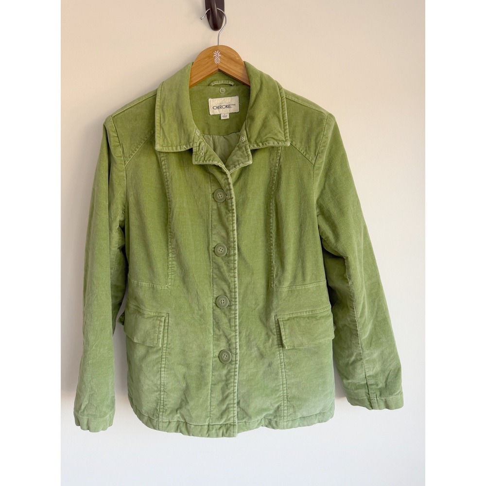 Cherokee Women's Sage Green Corduroy Utility Barn Jacket Size Large Preppy